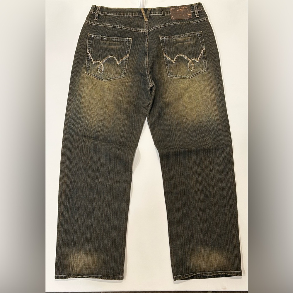 Five Elementz Wide Leg Jeans Gray Brown Stripe Denim Baggy Skater Y2K 38x34